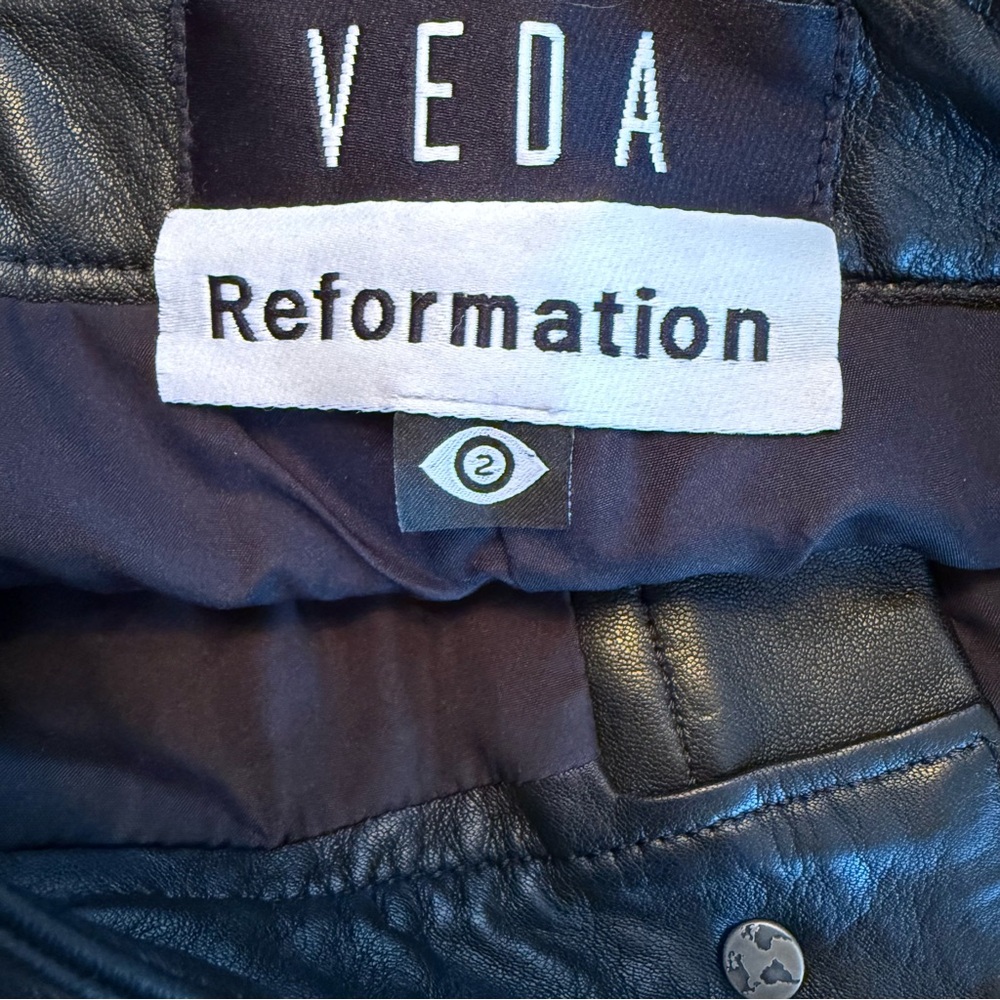 Reformation x Veda Cynthia Lamb Leather Pants Black 2 - Picture 13 of 14